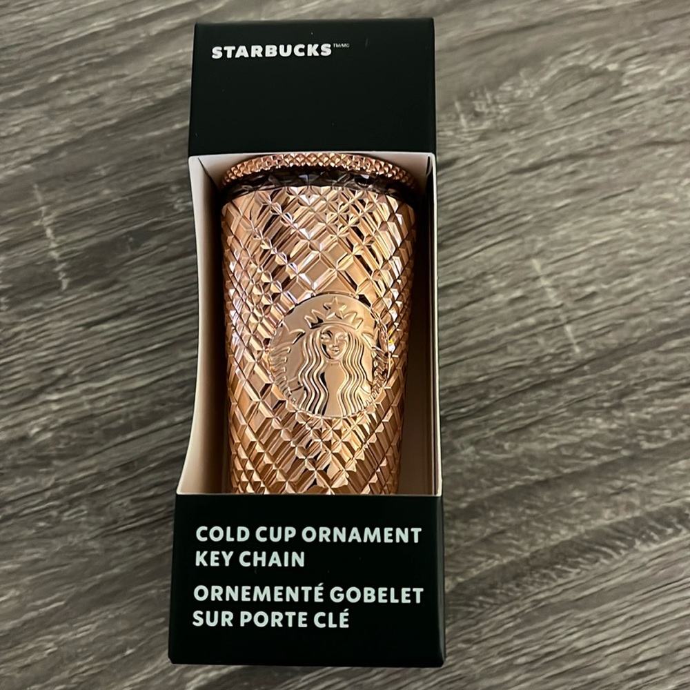 NEW Starbucks Keychain Chrome Rose Gold Jewel Cold Cup Ornament